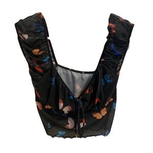 Black Butterfly Print Top
